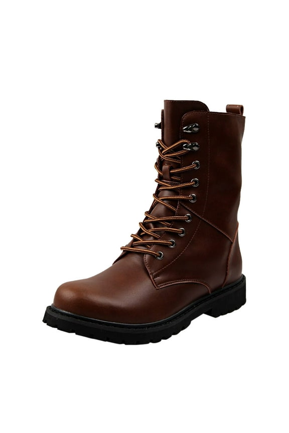 Cowboy Boots for Women Casual British Style Ankle Booties Solid Color Round Toe Lace Up Combat Short Booties