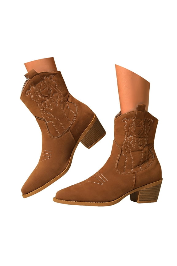Cowboy Boots for Women Cowgirl Western Wide Calf Ankle Booties Low Chunky Heel Embroidered Classic Short Boot