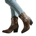 thumbnail image 1 of Cowboy Boots for Women Fashion Embroidery Stacked Heel Mid Calf Cowgirl Western Booties Pointed Toe Pull on Dress Ankle Boots, 1 of 6