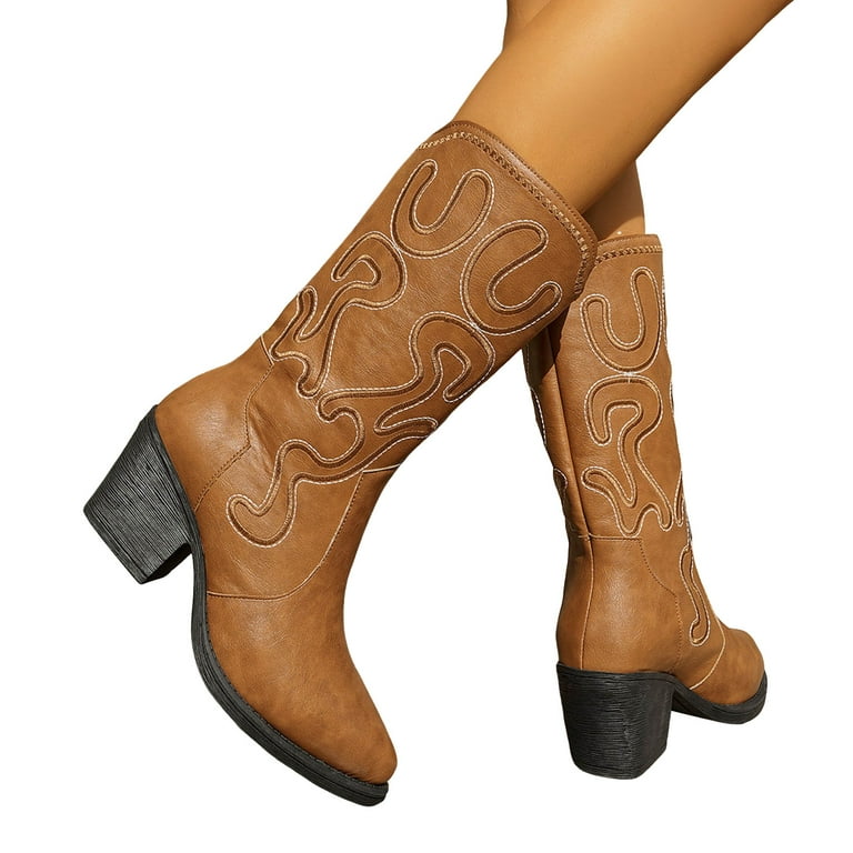 Cowboy Boots for Women Mid Calf Cowgirl Boots with Embroidery
