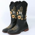 thumbnail image 1 of Cowboy Boots for Women Mid Calf Cowgirl Western Boots Sunflower Embroidery Stitched Square Toe Low Heel Black 6, 1 of 1