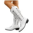 thumbnail image 1 of Cowboy Boots for Women Mid Calf Elegant Embroidery Western Long Fall Winter Booties Pull on Tall Boots, 1 of 7