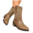 thumbnail image 1 of Cowboy Boots for Women Pointed Toe Embroidery Mid Calf Western Riding Boots Stacked Heel Booties, 1 of 9