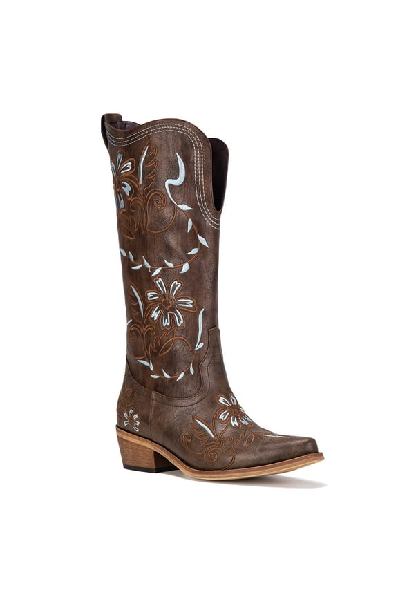 Cowboy Boots for Women- Pointed Toe Women's Mid Calf Cowboy Boots with Classic Embroidery- Ideal for Worker & Country Concert