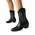 thumbnail image 1 of Cowboy Boots for Women Pull on Embroidery Round Toe Western Mid Calf Boots Low Chunky Heel Booties, 1 of 5