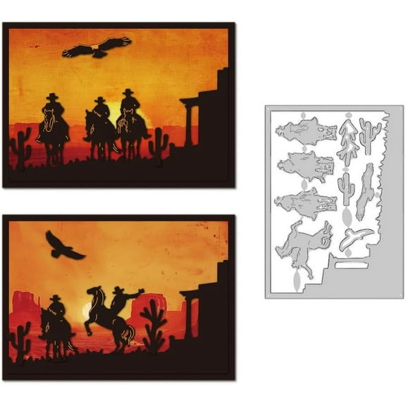 Cowboy Border Die Cuts for Card Making Horseback Riding Carbon Steel Die Cuts Cutting Dies Frame Stencils Scrapbooking Embossing Template Dies for Crafting Photo Album Embossing Invitation