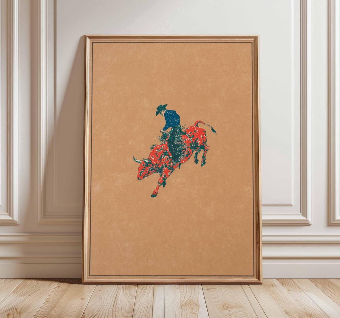 Bull Rider Cloth Cowboy Bull Riding Poster, Floral Rodeo Western, Rustic Longhorn ...