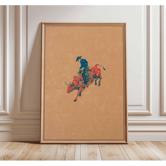 Cowboy Bull Riding Poster Floral Rodeo Western Wall Art Rustic Decor, Unframed Poster