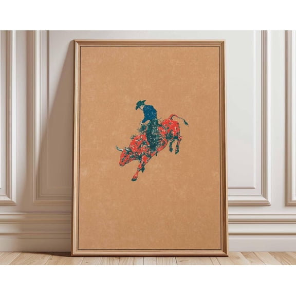 Cowboy Bull Riding Wall Art Print