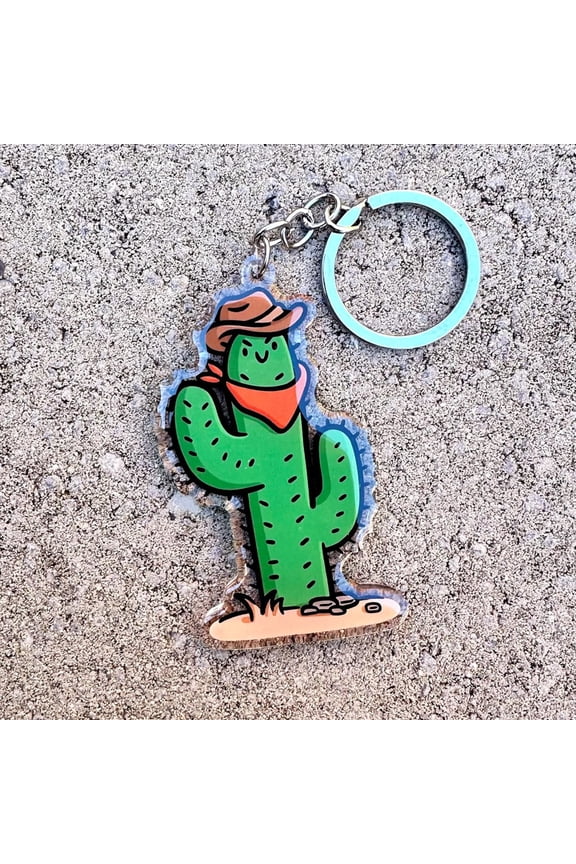 Cowboy Cactus Keychain | Cute Acrylic Keychain | Kawaii cactus keychain | cute cowboy keychain | desert cactus keychain | plant keychain