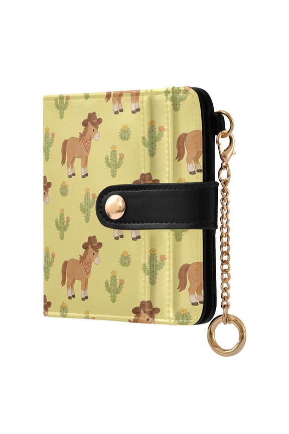 Cowboy Cactus Small Wallet for Women RFID Blocking Bifold PU Leather Credit Card Holder with Zipper Coin Pocket Compact Cute Travel Purse Magnetic Snap 7 Card Slots