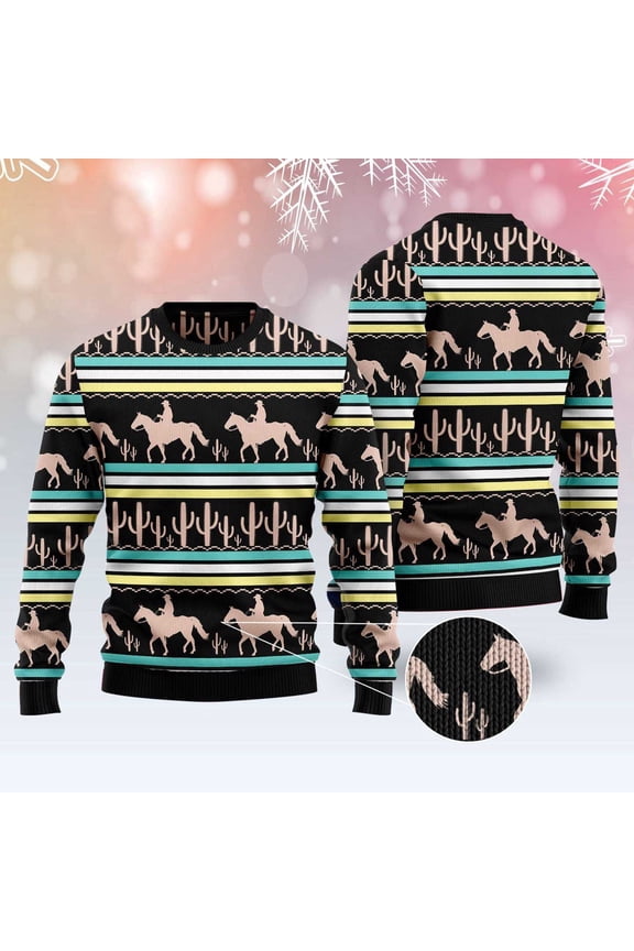 Cowboy Cactus Ugly Christmas Sweater, Christmas Sweater, Ugly Sweater, Funny Xmas Sweaters