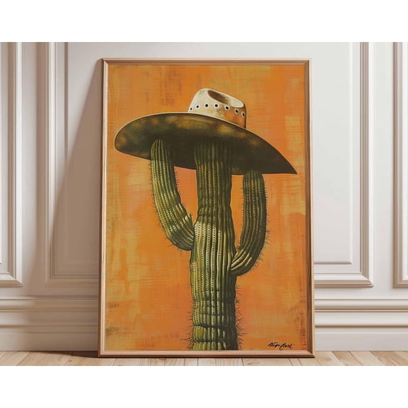 Cowboy Cactus Western Bold Desert Hat Quirky Southwestern Wall Art ...