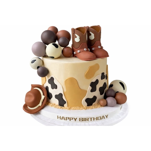 Cowboy Cake Topper Set, 16pcs Western Cake Decorations with Hat & Boots, 13 Foam Balls, Brown Rodeo Cowprint Party Supplies for Birthday Baby Shower
