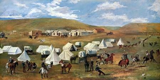 Cowboy Camp During The Roundup Canvas Art - Charles M Russell (10 x 20)