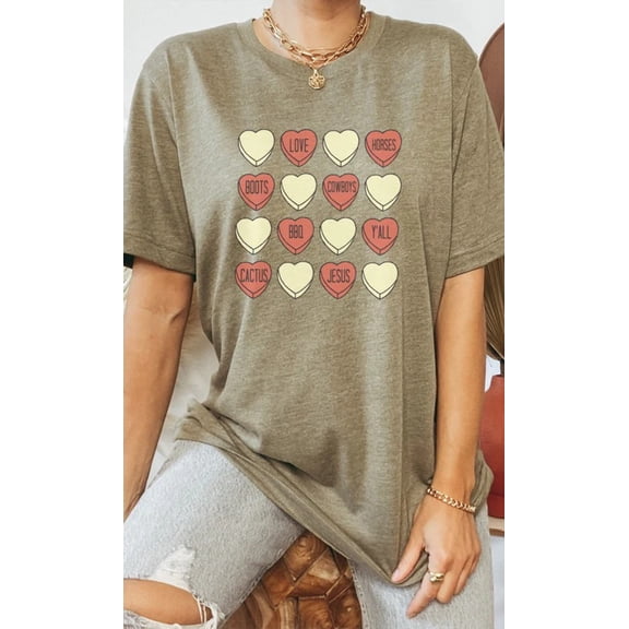 Cowboy Candy Heart Valentine Graphic Tee T-Shirt
