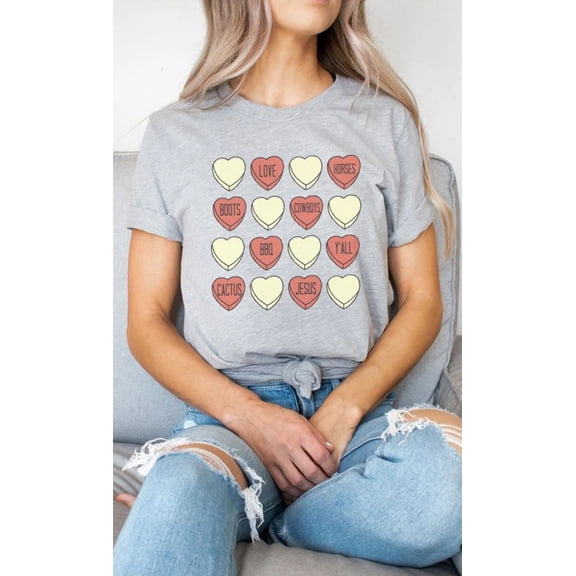 Cowboy Candy Heart Valentine Graphic Tee T-Shirt