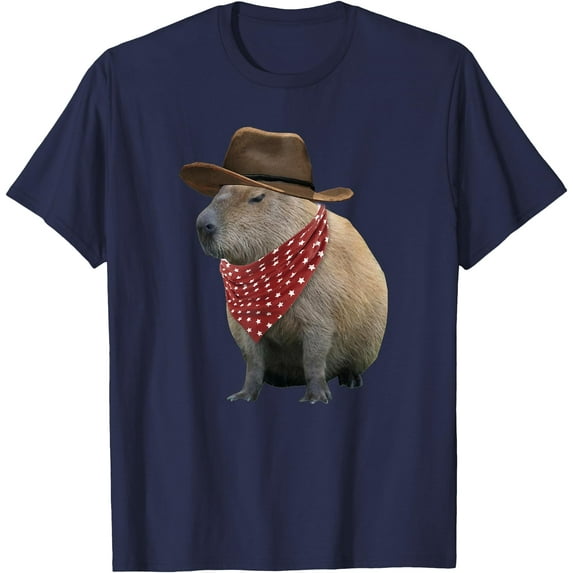 Cowboy Capybara Funny Howdy Capy Unisex T-Shirt for Men Women Kids Toddler,Navy Color,Size M