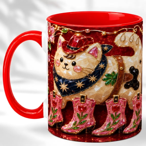 Cowboy Cat Coffee Mug, Western Boots Mug, Ceramic 11 oz