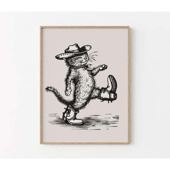 Cowboy Cat Sketch Print, Cowboy Cat Art, Cat Wall Art, Cowboy Decor, Framing Optional, Ccs2 Wall Art, Modern Wall Decor, 12x18 UNFRAMED