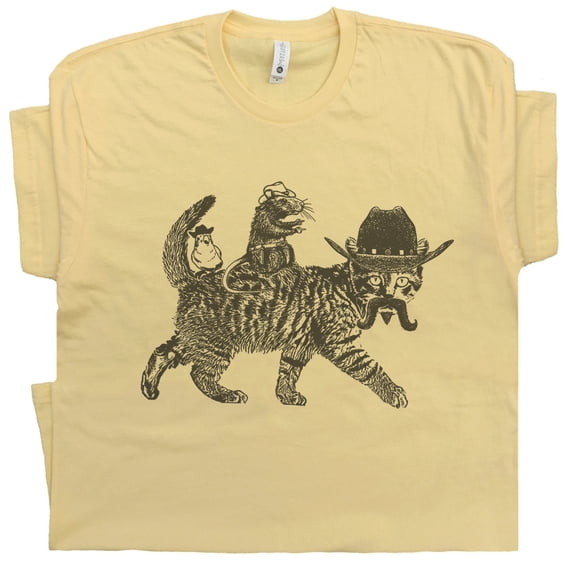 Cowboy Cat T Shirt Meowdy Partner Funny Western Theme Shirts for Women Men Cool Mouse Rat Rodent Cute Kitten Retro Graphic Tee