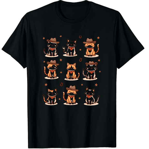 Cowboy Cats and Kittens Western Cowboy Vintage 90s Cowgirl Graphic Black T-Shirt for Men and Women