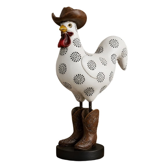 Cowboy Chicken Resin Statue Cute Farm Rooster Figurine With Cowboy Hat Boots Western Style Chicken Sculpture Tabletop For Home Farmhouse Decoration