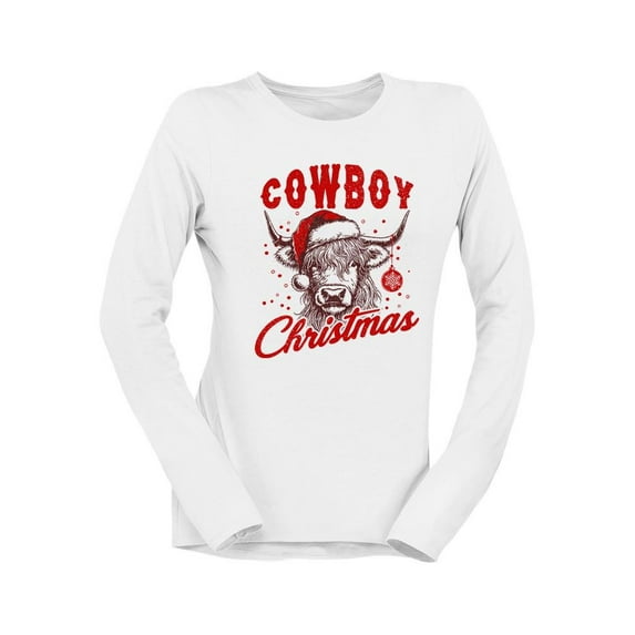 Cowboy Christmas Bull Holiday Women's Long Sleeve