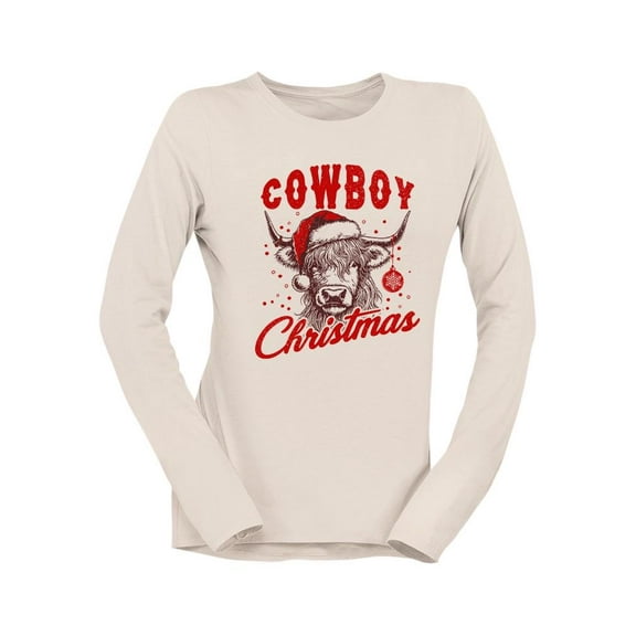 Cowboy Christmas Bull Holiday Women's Long Sleeve