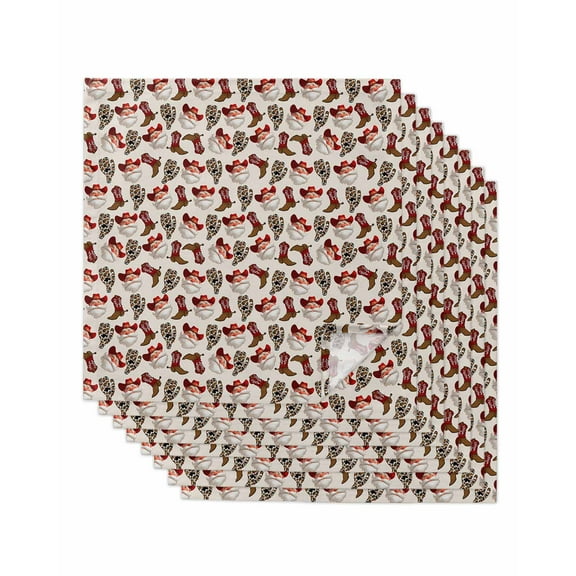 Cowboy Christmas Cloth Napkins Set of 8, Western Santa Xmas Winter Red Washable Reusable Dinner Cocktail Napkin for Kitchen Party Wedding Banquet Holiday Baby Shower Table Decor