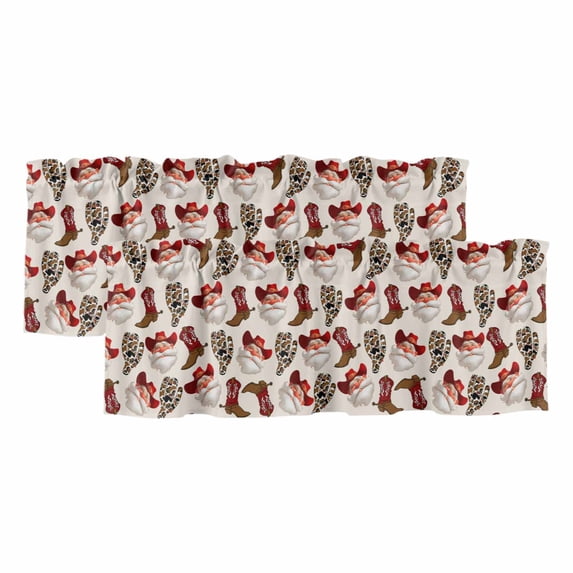 Cowboy Christmas Curtain Valances for Windows, Kitchen Valance Window Treatments Panel 2 Pack, Western Santa Xmas Winter Red Rod Pocket Short Curtains for Bathroom Bedroom 42 x 18 Inch
