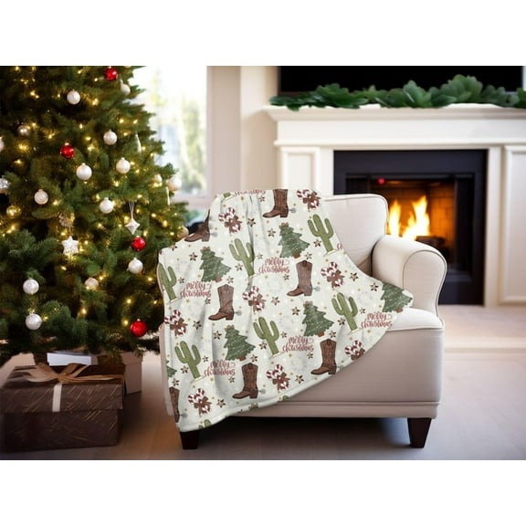 Cowboy Christmas Holiday Blanket, Luxury Blanket, Sofa Throw, Warm Blanket for Sofa, Christmas Blanket, Xmas Gift Plush Blanket Cozy Christmas Throw Winter Holiday Gift