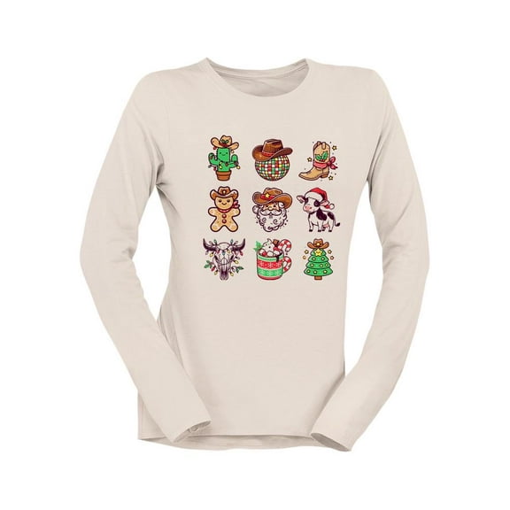 Cowboy Christmas Icons Festive Holiday Women's Long Sleeve