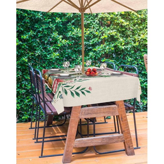 Cowboy Christmas Outdoor Tablecloth - 54x80 Inch Rectangle Dining Table Cover, Berry Xmas Botanical Green Rustic Waterproof Outdoor Table Cloth with Umbrella Hole & Zipper for Picnic/Patio