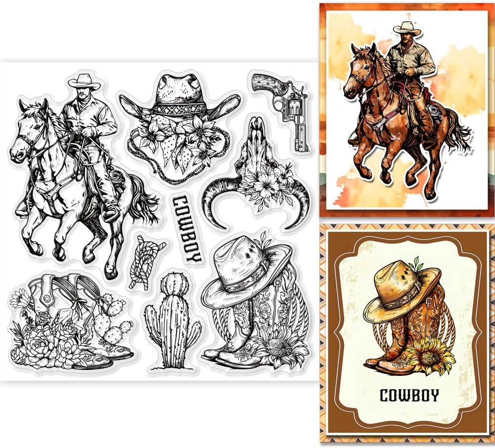 Cowboy Clear Stamps for Cards Making Wild West Clear Stamp Seals 5.91x5 ...