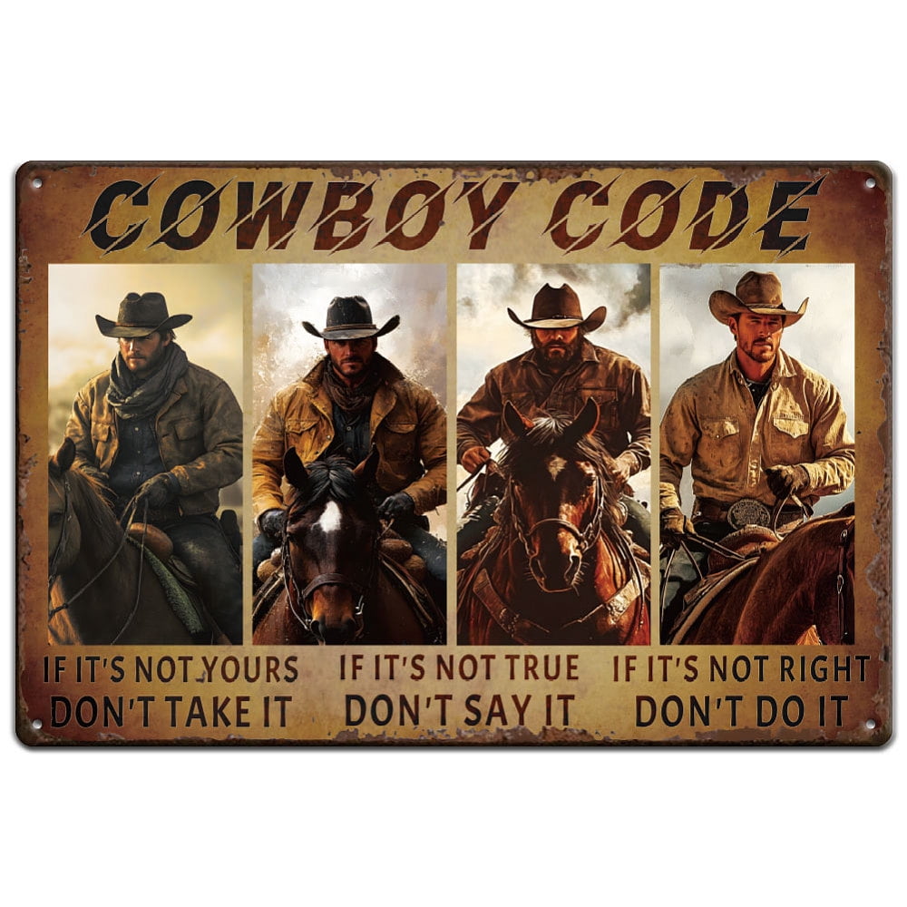 Cowboy Code Tin Signs Cowboys Riding Metal Sign Funny Iron Vintage Wall ...