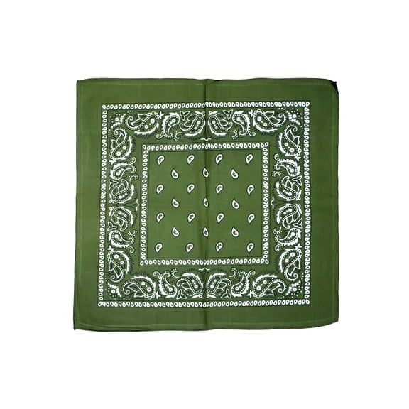 Cowboy Cotton Bandana Scarf Paisley Solid, Paisley Olive