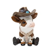Cowboy Cow Figurine   Adorable Resin Western Farmhouse Decor Statue   Rustic Country Table or Shelf Accent for Kitchen, Living Room, or Office Gift for Animal Lovers