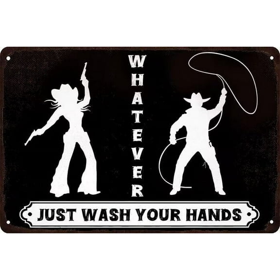 Cowboy Cowgirl Bathroom Metal Sign, Vintage Restroom Door Sign Funny Rustic Western Themed Metal Wall Decor for Farmhouse Cafe Bar Pubs Clubs Size: 12 x 16 inch