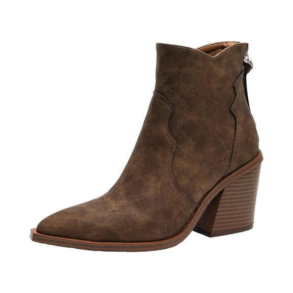 Cowboy Cowgirl Boots for Women 2025 Fashion Brown Suede Pointed Toe Chunky High Heel Mid Calf Dress Ankle Booties