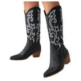 thumbnail image 1 of Cowboy Cowgirl Boots for Women Wide Calf Western Pointed Toe Chunky Heel Embroidered Black Mid Calf Boot, 1 of 9