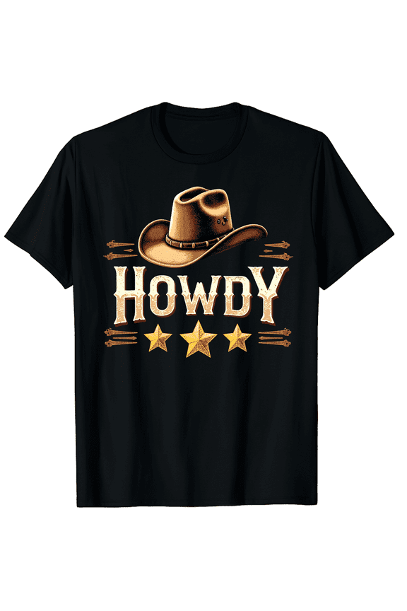 Cowboy Cowgirl Rodeo Hat Western Southern Country Howdy Graphic Black T-Shirt for Men and Women