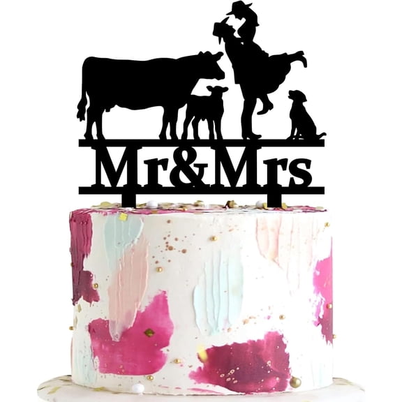 Cowboy and Cowgirl Wedding Cake Topper Farmer Wedding Cake Topper Ranch Wedding Cake Topper Country Themed Cake Decoration for Wedding Anniversary Bridal Shower Party Supplies