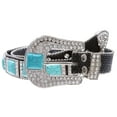 thumbnail image 1 of Cowboy Cowgirl Western Rhinestone Leather Belt with Big Turquoise Stone Concho, 1 of 4