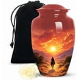 thumbnail image 1 of Cowboy Cremation Urn For Human Ash, Horse Rider Decorative Urns For Ashes Adult Male, Urns For Ashes Adult Female, Desert Sunset Cowboy Memorial Urn, Size 6 Inch 1pcs, 1 of 7