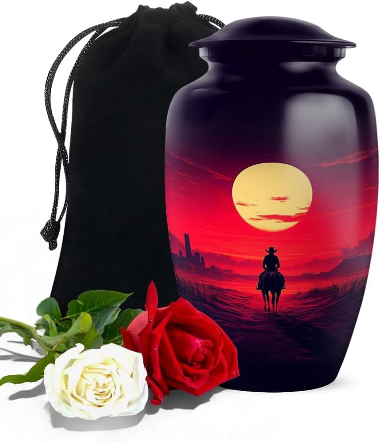 Cowboy Cremation Urn, Western Memorial Urns For Ashes Adult Male, Horseback Tribute Cremation Urn For Human Ash, Cremation Urns For Ashes Adult Female, Size 6 Inch 1pcs
