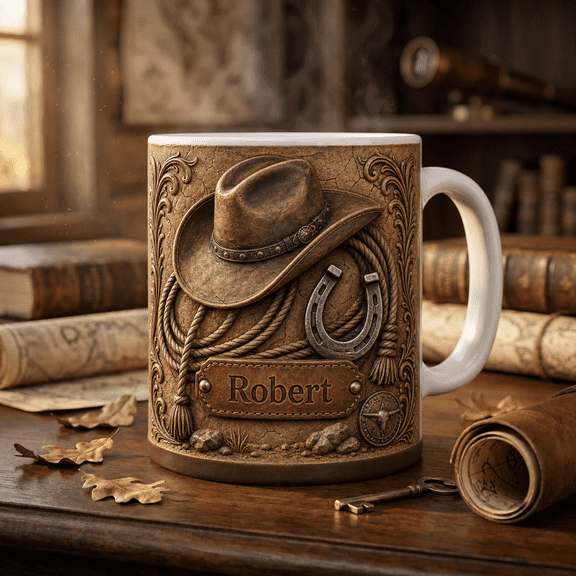 Cowboy Dad Mug Personalized Western Accent Mug with Cowboy Hat Rope Horseshoe Father's Day Gift