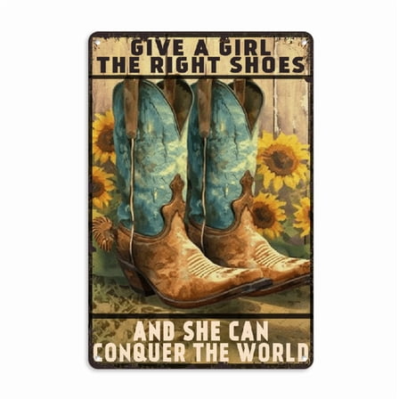 Cowboy Decor for Bathroom Cowboy Boots Give A Girl The Right Shoes And She Can Conquer The World Tin Sign Chic Art Wall Metal Decorations Funny Iron Plaque Signs Gift