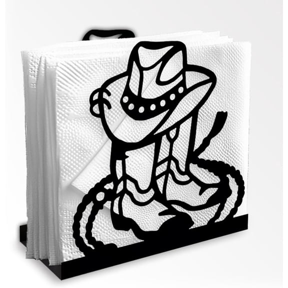 Cowboy Decorative Black Metal Napkin Holder Table 4.9" x 4.9" x 2" Western Hat Lasso Standing Napkin Holder
