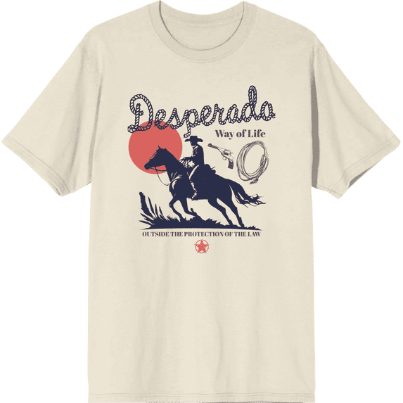 Cowboy Desperado Adult Natural Crew Neck Short Sleeve Tee-Small
